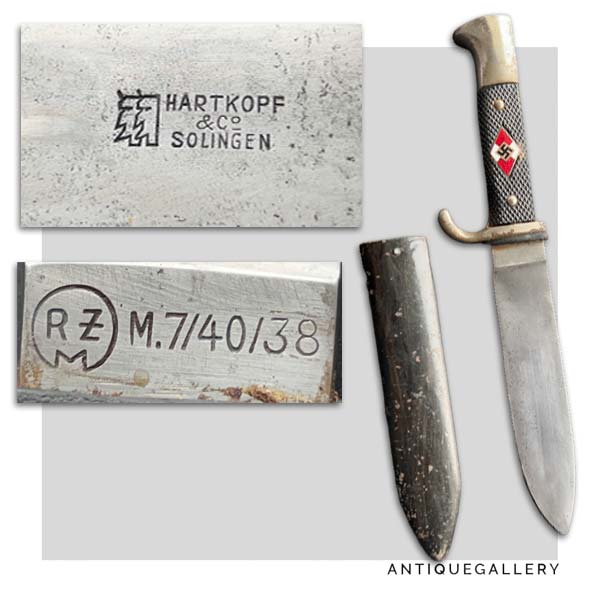 Нож Гитлерюгенд – переходный образец с двойным клеймом производитель Hartkopf Solingen
